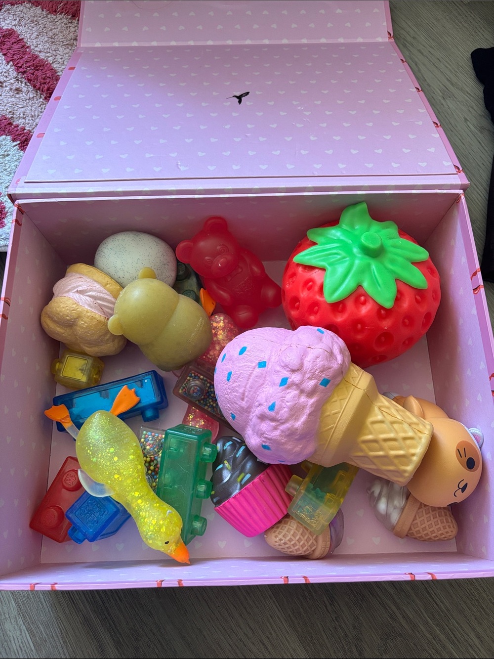 Squishy Ice Cream & Strawberry Sensory Toy Set - Pink, Red, Green